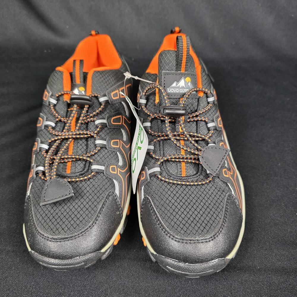 UOVO Kids Unisex Hiking Shoes Trail Sneakers Black Orange Speed Laces Size 5